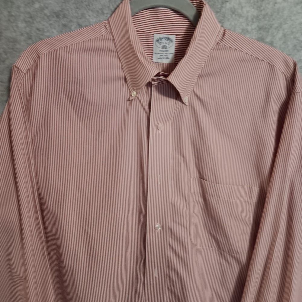 Brooks Brothers Shirt Mens 16.5-6/7 Burgandy 1818 Regent Button Striped READ